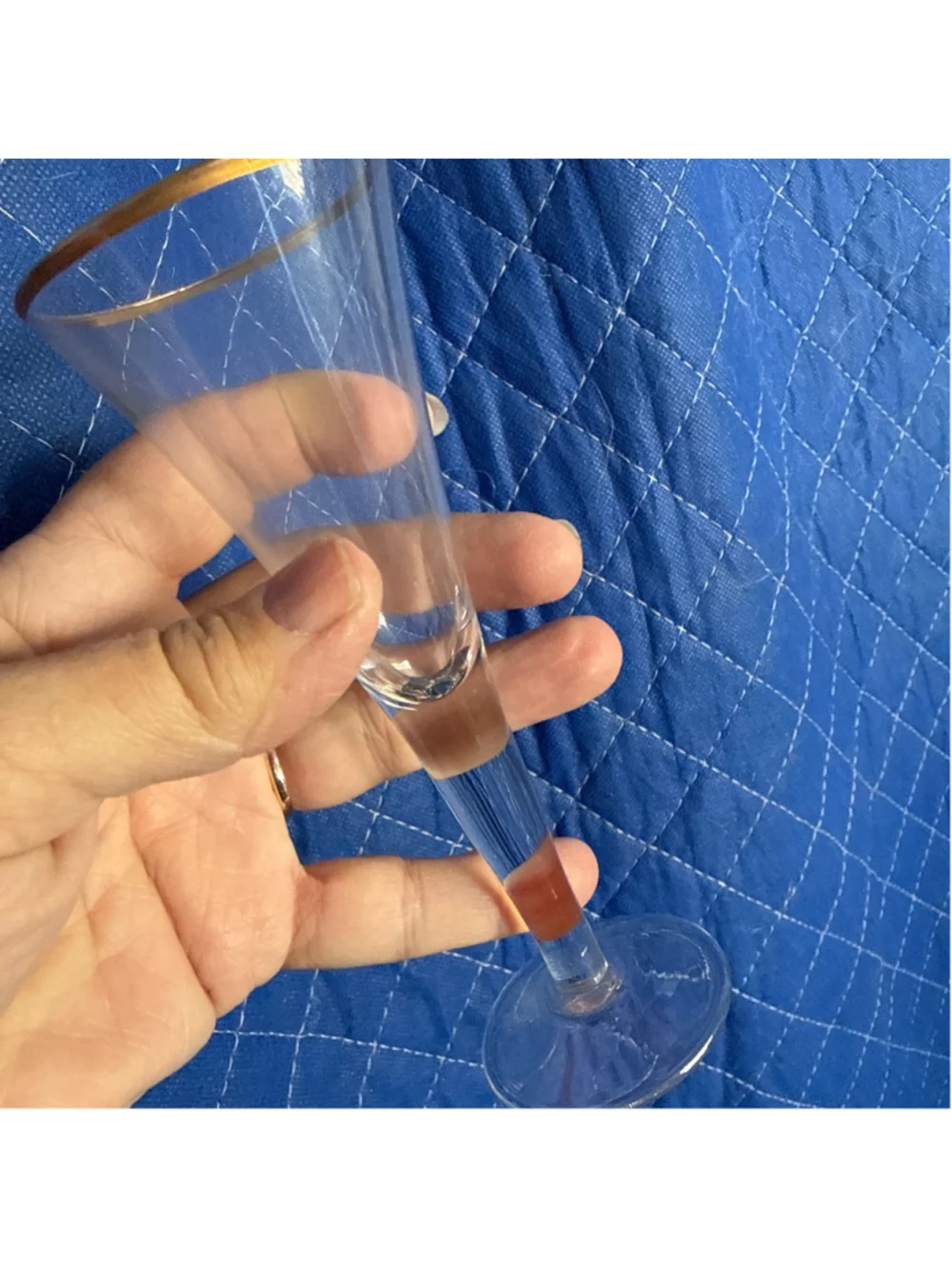 Vintage Set of 4 Clear Glass shot glasses with Gold Rim and Etched Floral
